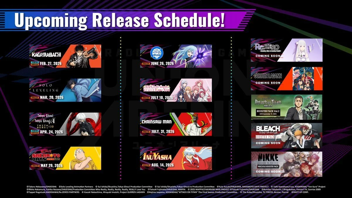 Complete UNION ARENA English Release Schedule — Joseph Writer Anderson